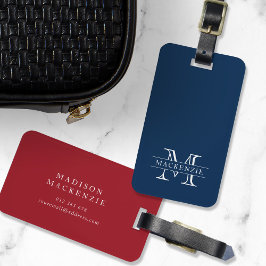 Etiqueta De Bagagem Monograma de Nome de Borda Clássica de Cores Editá
