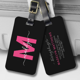 Etiqueta De Bagagem Monograma de Nome Inicial Rosa Personalizado