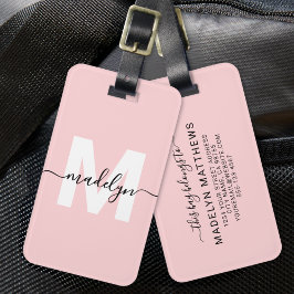 Etiqueta De Bagagem Monograma de Nome Personalizado Moderno e Feminino