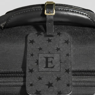 Etiqueta De Bagagem Monograma de Padrão de Estrela Negra Chic Elegante