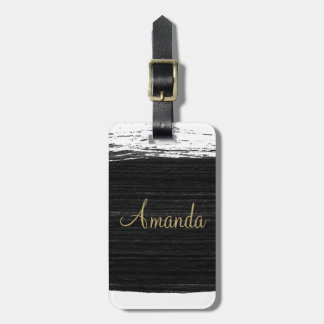 Etiqueta De Bagagem Monograma de pincéis de cor branca legal a preto