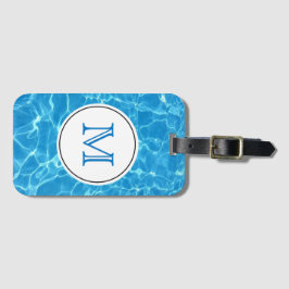Etiqueta De Bagagem Monograma de Piscina de Natação Azul Espelhada