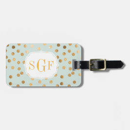 Etiqueta De Bagagem Monograma de Pontos da Cidade Glitter Azul e Doura