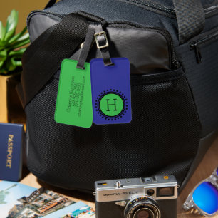 Etiqueta De Bagagem Monograma de Pontos Navy Azul e Verde