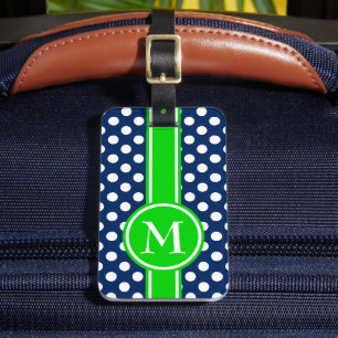 Etiqueta De Bagagem Monograma de Pontos Pretos Verde e Azul Marinho
