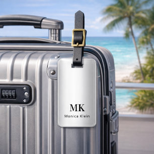 Etiqueta De Bagagem Monograma de prata elegante