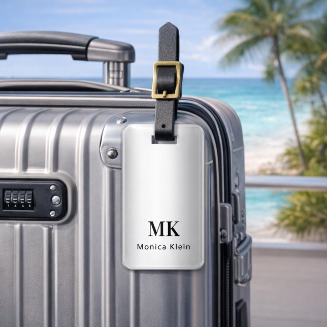 Etiqueta De Bagagem Monograma de prata elegante (Criador carregado)
