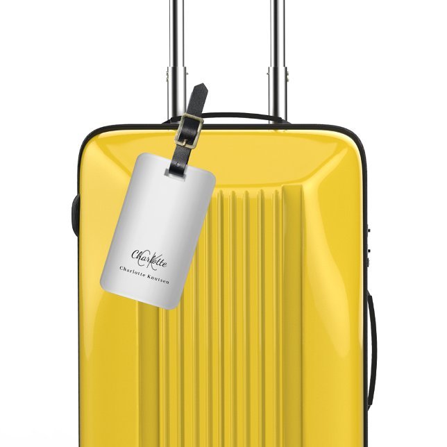 Etiqueta De Bagagem Monograma de prata elegante (Criador carregado)