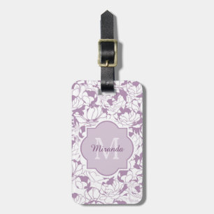 Etiqueta De Bagagem Monograma De Rapariga Floral Roxo Moderno Com Nome