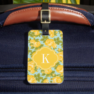 Etiqueta De Bagagem Monograma de Rosas Amarelos e Miniaturas
