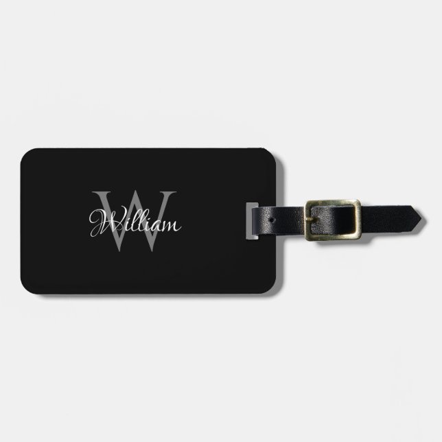 Etiqueta De Bagagem Monograma de Script Inicial Personalizado (Frente Horizontal)