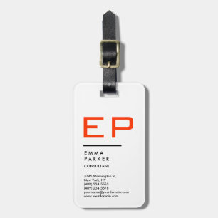 Etiqueta De Bagagem Monograma de Tendência Branca Preta