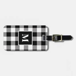 Etiqueta De Bagagem Monograma de Xadrez de Buffalo Preto e Branco Mode
