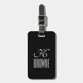 Etiqueta De Bagagem Monograma | Design branco e preto personalizado |