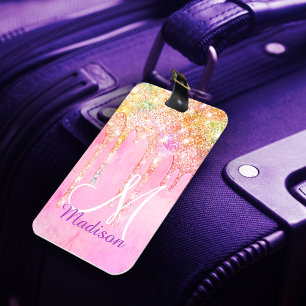 Etiqueta De Bagagem Monograma do brilho do Unicórnio Cor-de-rosa-branc