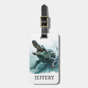 Etiqueta De Bagagem Monograma do crocodilo Lover Réptil Alligator