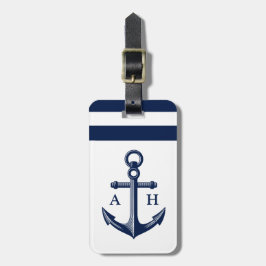 Etiqueta De Bagagem Monograma do Marinho de Âncora Náutica