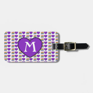 Etiqueta De Bagagem Monograma do orgulho gay Rainbow Cake Purple Heart