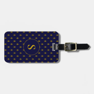 Etiqueta De Bagagem Monograma do padrão Chic Blue e Dourado Fleur de