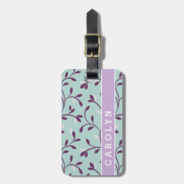 Etiqueta De Bagagem Monograma do padrão floral de turquesa pastel