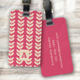 Etiqueta De Bagagem Monograma do Padrão Folha da Tela Retro Rosa Rosa 