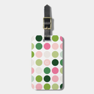 Etiqueta De Bagagem Monograma do padrão verde-rosa moderno das bolinha
