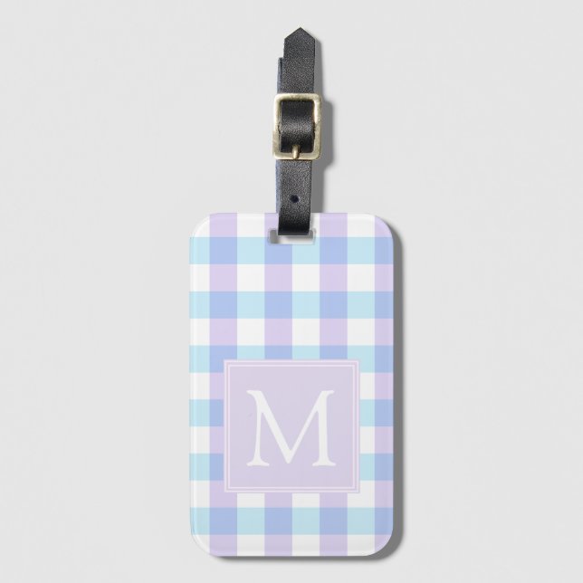 Etiqueta De Bagagem Monograma do Pastel Purple Gingham (Frente Vertical)