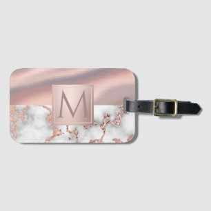 Etiqueta De Bagagem Monograma do Shimmer Foil do Marble Shimmer, Rosa