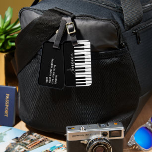 Etiqueta De Bagagem Monograma do teclado Piano Preto e Branco