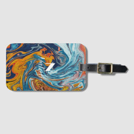 Etiqueta De Bagagem Monograma Dourado Azul Elegante