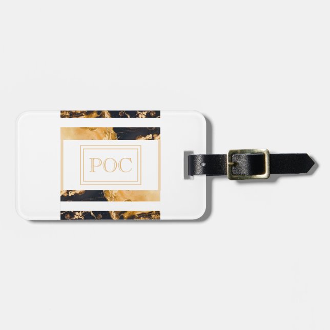 Etiqueta De Bagagem Monograma Dourado Azul Escuro (Frente Horizontal)