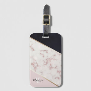 Etiqueta De Bagagem Monograma Dourado cor-de-rosa feminino do abstrato