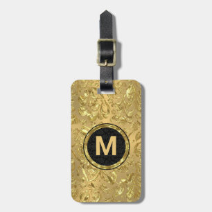Etiqueta De Bagagem Monograma Dourado Damasco Metálico