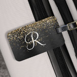 Etiqueta De Bagagem Monograma Dourado de brilho preto com brilho perso<br><div class="desc">Personalize facilmente esta moda elegante design de etiqueta de bagagem,  com bonito brilho dourado num fundo metálico escovado preto.</div>