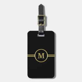 Etiqueta De Bagagem Monograma dourado elegante em preto