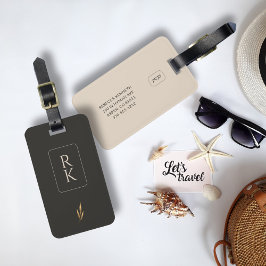 Etiqueta De Bagagem Monograma Dourado Floral Minimalista e Luxurioso