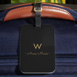 Etiqueta De Bagagem Monograma Dourado Minimalista Preto Moderno