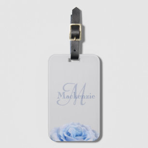 Etiqueta De Bagagem Monograma Dusty Rosa Floral Cinza Azul Nome Person