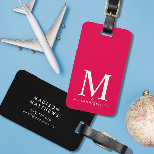 Etiqueta De Bagagem Monograma e Caligrafia com Fundo Editável