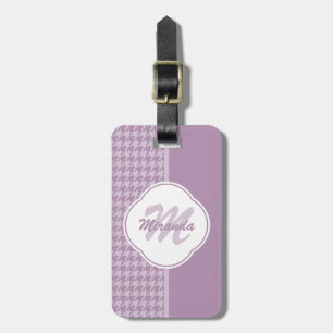 Etiqueta De Bagagem Monograma e Nome bonito Pastel Purple Houndstooth
