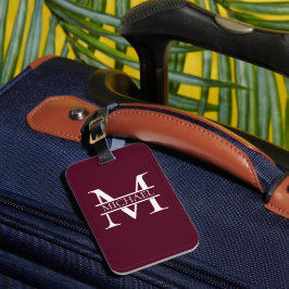 Etiqueta De Bagagem Monograma e Nome da Borgonha Elegante Personalizad