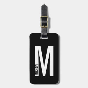 Etiqueta De Bagagem Monograma e Nome de Negrito Personalizado Moderno