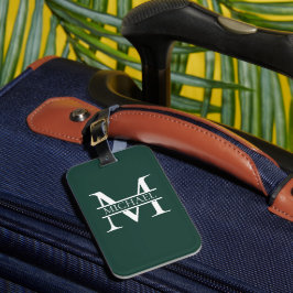 Etiqueta De Bagagem Monograma e nome Elegante Emerald Verde Personaliz