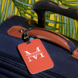 Etiqueta De Bagagem Monograma e Nome Elegante Laranja Personalizado