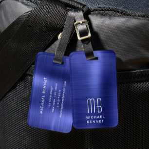 Etiqueta De Bagagem Monograma Elegante Azul Marinho