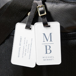 Etiqueta De Bagagem Monograma Elegante Azul Poeirento