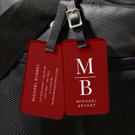 Etiqueta De Bagagem Monograma Elegante Burgundy Vermelho