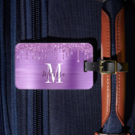 Etiqueta De Bagagem Monograma Elegante com Brilho Roxo