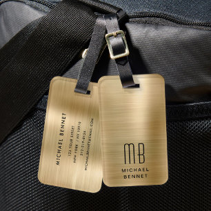 Etiqueta De Bagagem Monograma Elegante Dourado