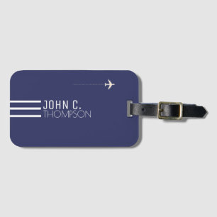 Etiqueta De Bagagem monograma elegante e moderno em viagem azul